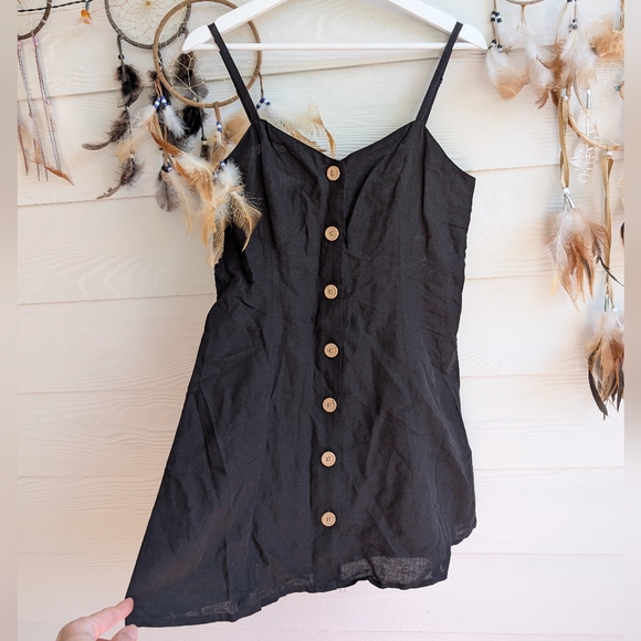 Urban Outfitters Linen Blend Black Strappy Back Dress M - Picture 3 of 8